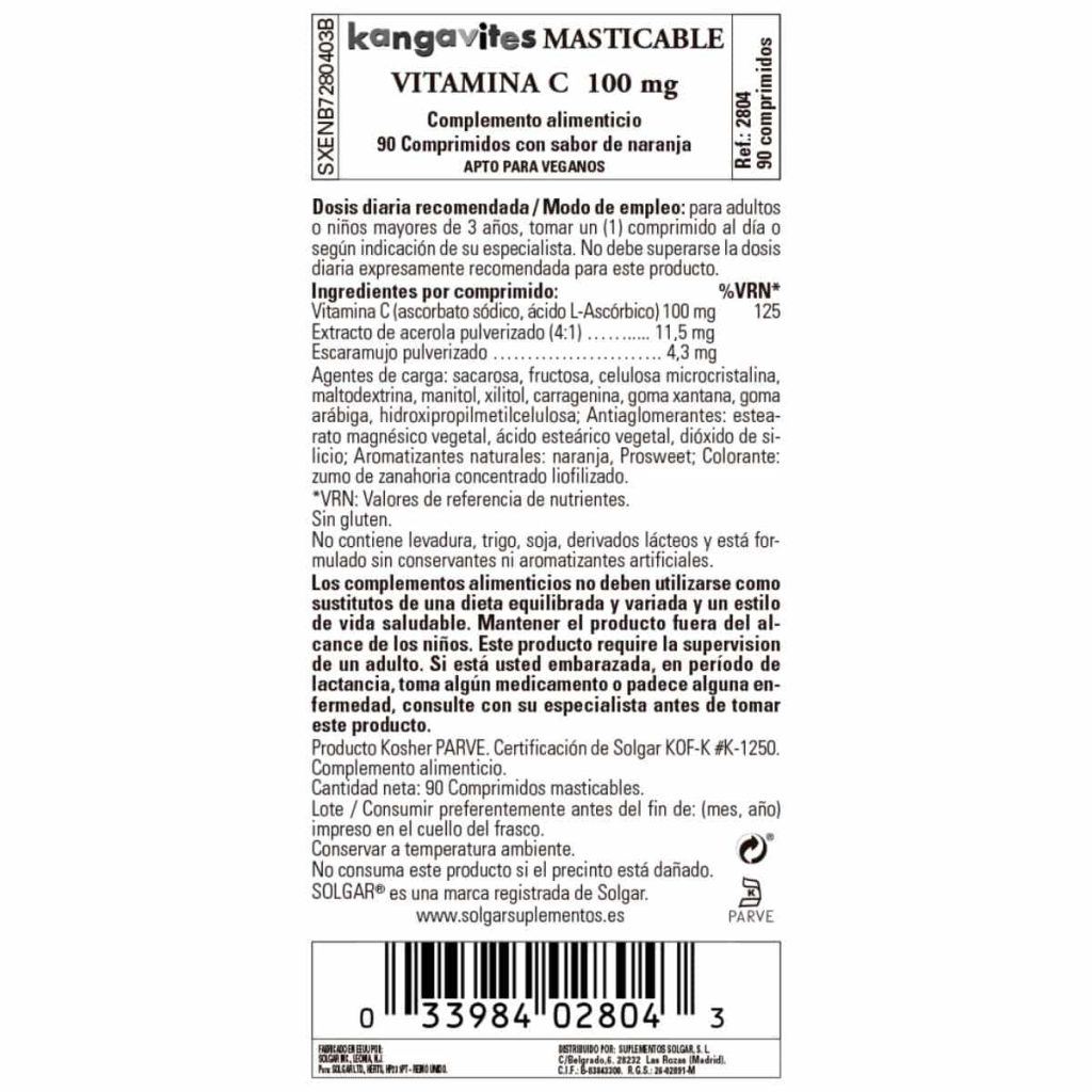 Kangavites Vitamina C Naranja Infantil - 90 Comprimidos Masticables detalle 1