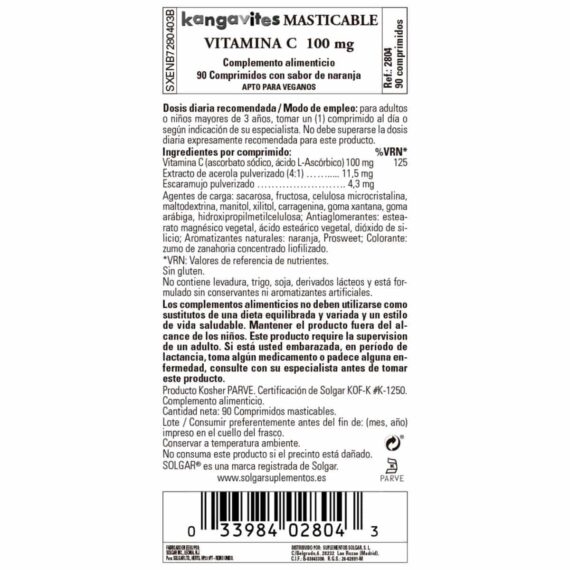 Kangavites Vitamina C Naranja Infantil - 90 Comprimidos Masticables