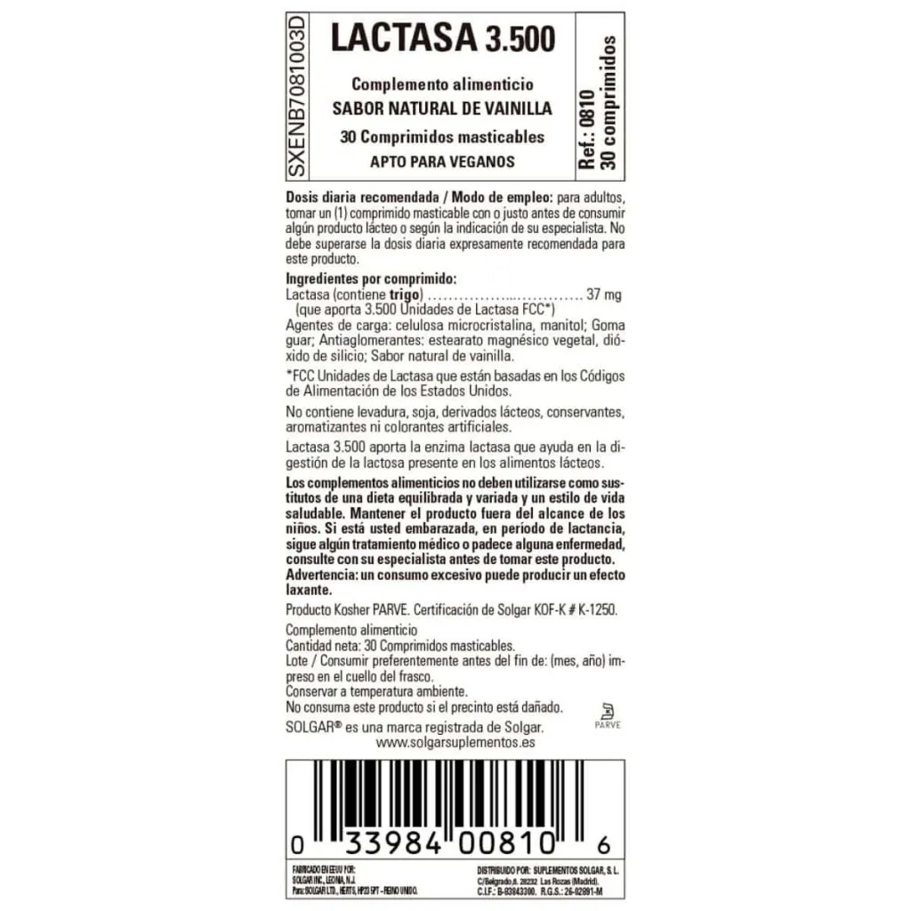 Lactasa 3500 - 30 Comprimidos Masticables detalle 1
