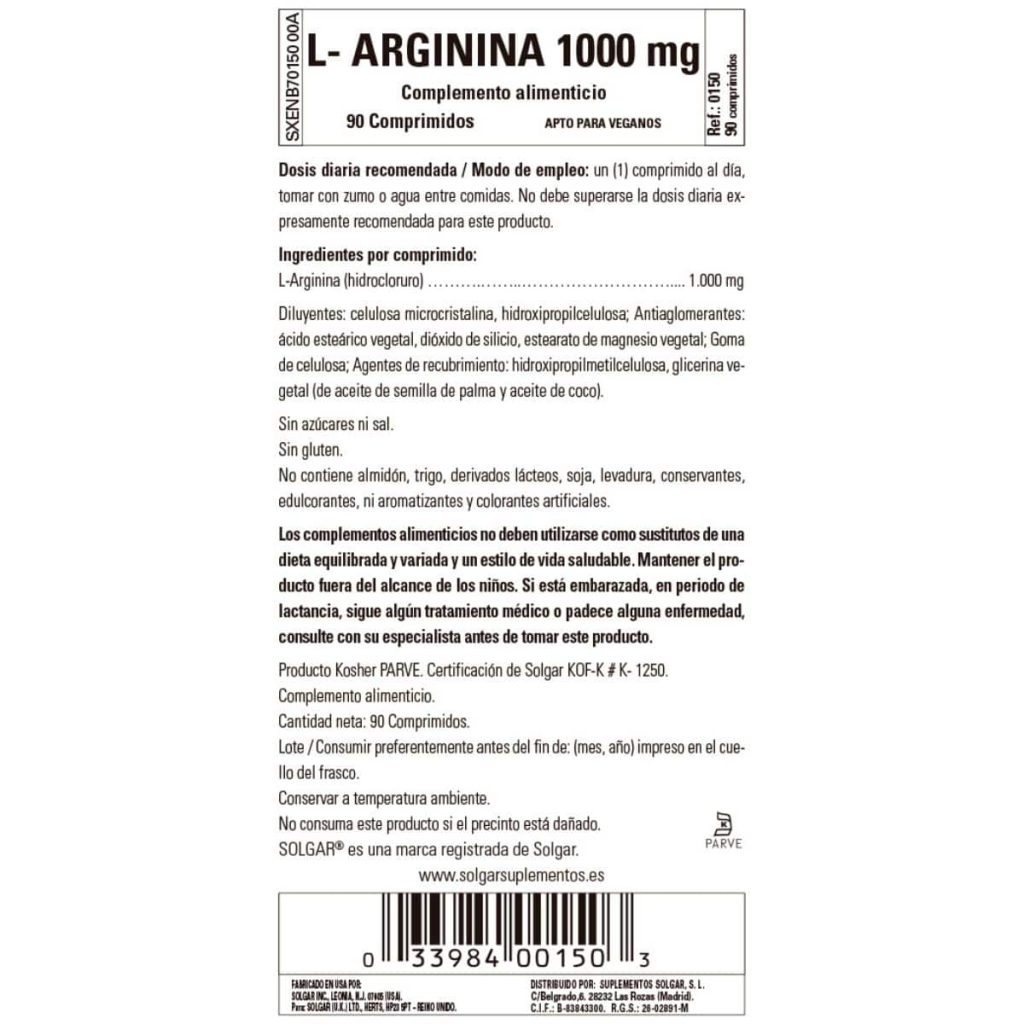 L-Arginina 1000 mg - 90 Comprimidos detalle 1