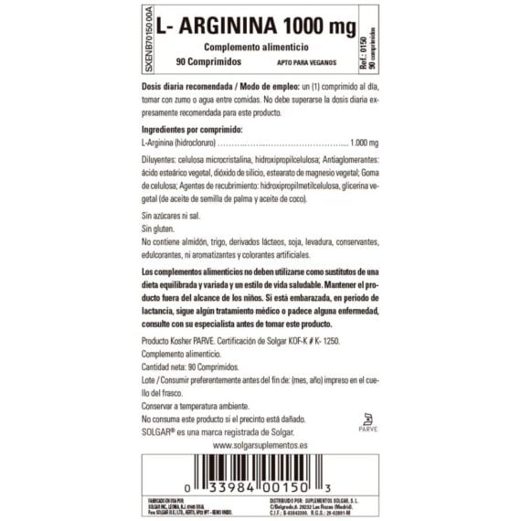 L-Arginina 1000 mg - 90 Comprimidos