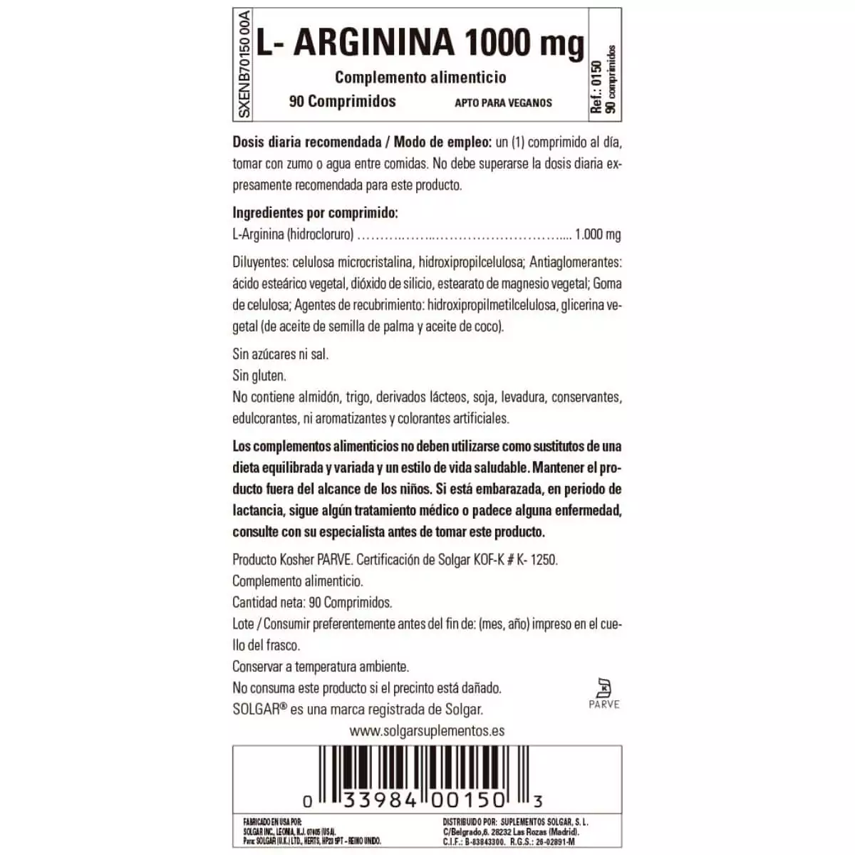 L-Arginina 1000 mg – 90 Comprimidos