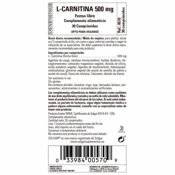 L-Carnitina 500 mg - 30 Comprimidos