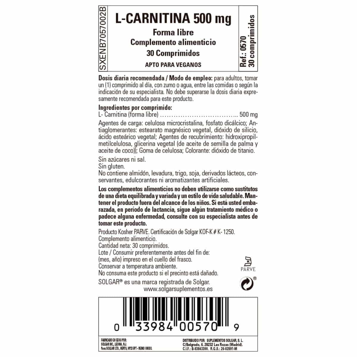 L-Carnitina 500 mg – 30 Comprimidos