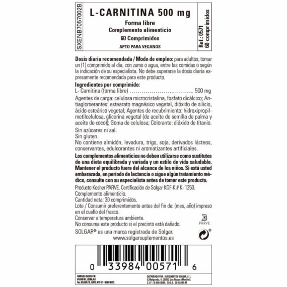 L-Carnitina 500 mg - 60 Comprimidos