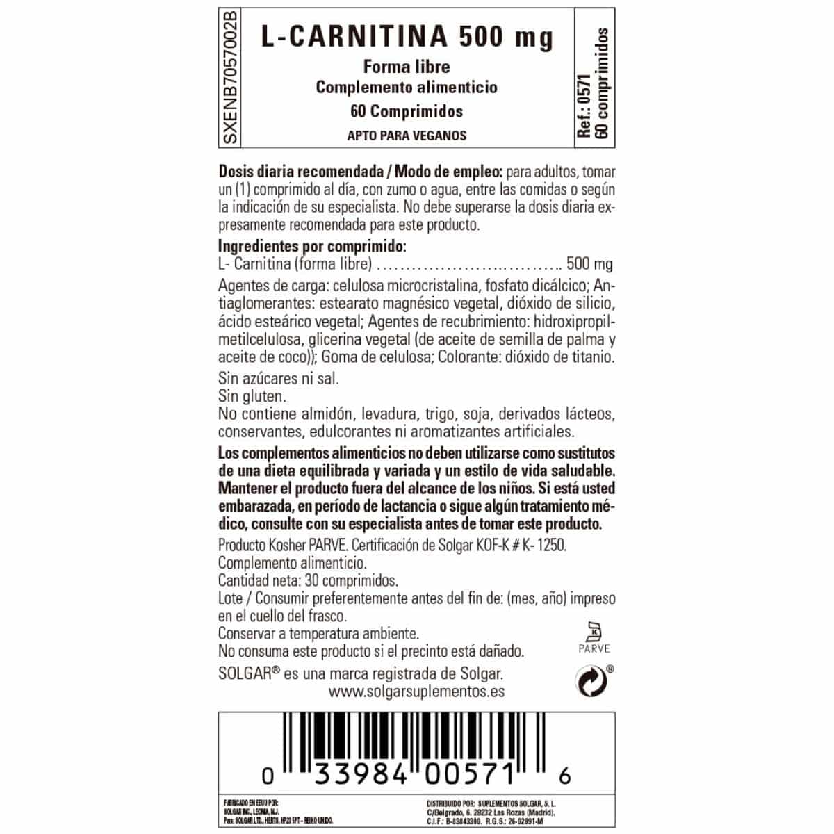 L-Carnitina 500 mg – 60 Comprimidos
