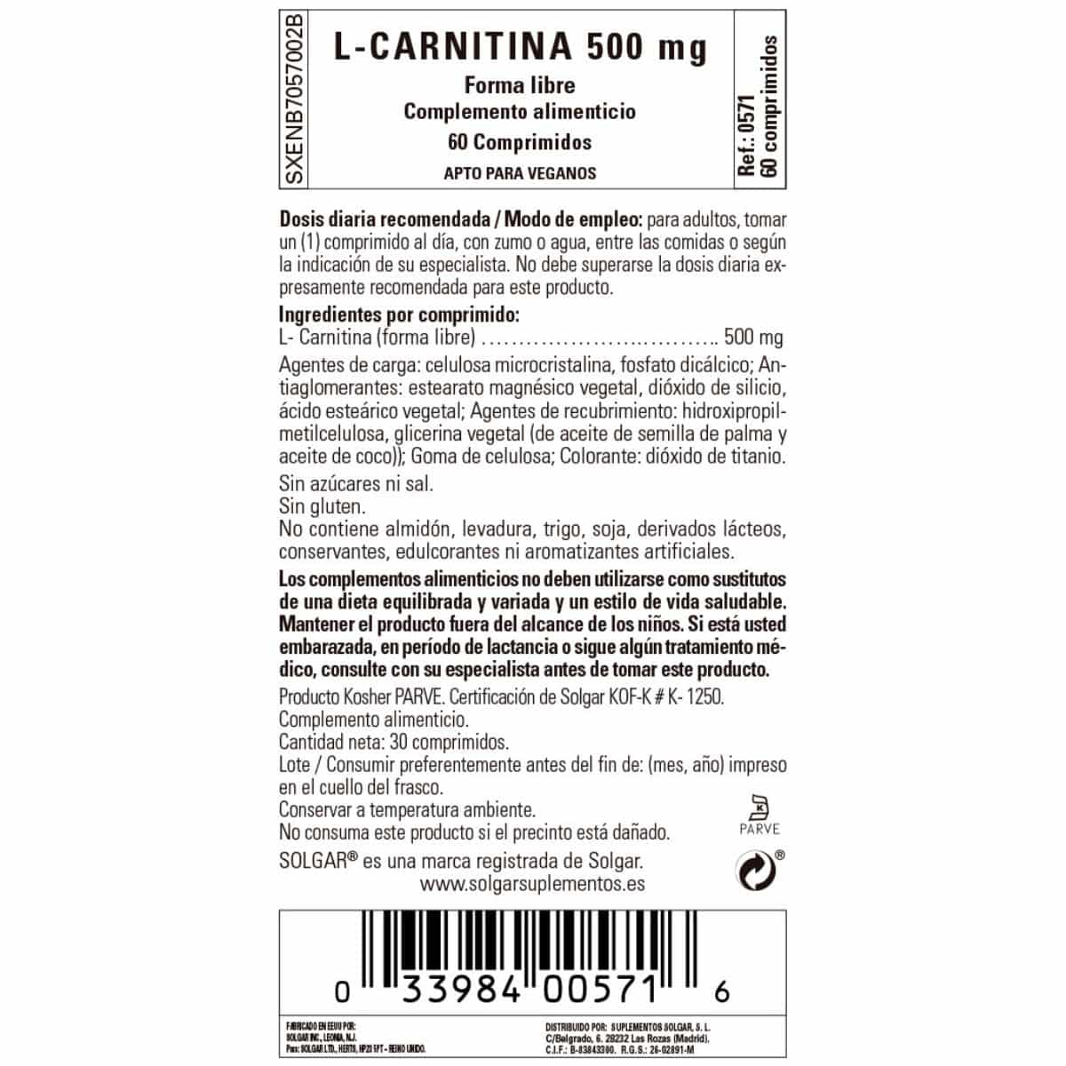L-Carnitina 500 mg – 60 Comprimidos