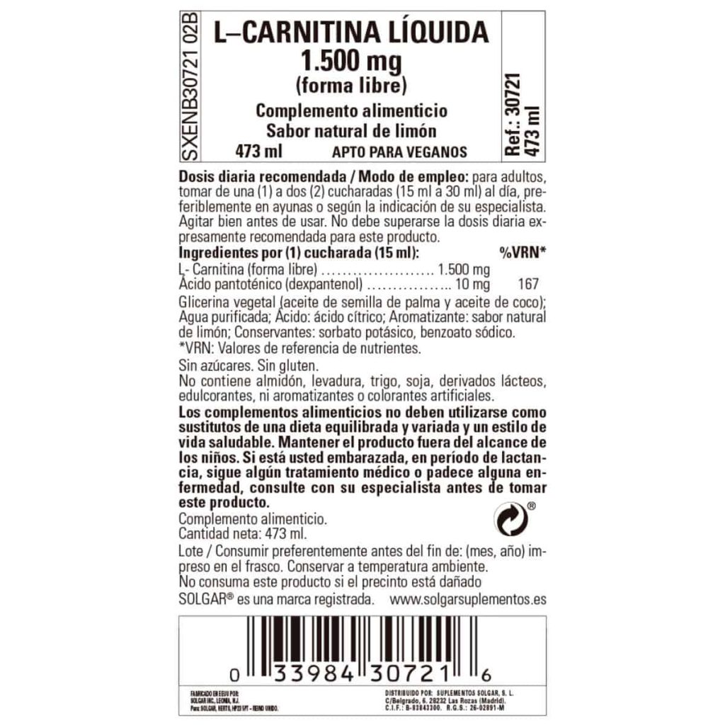 L-Carnitina Líquida 1500 mg - 473 ml detalle 1