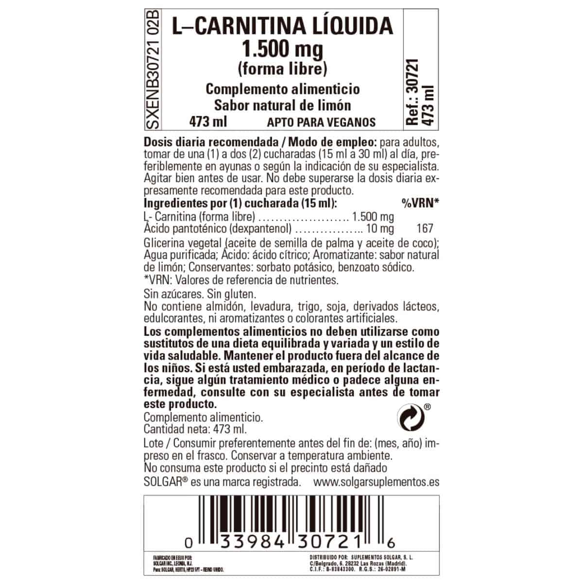 L-Carnitina Líquida 1500 mg – 473 ml
