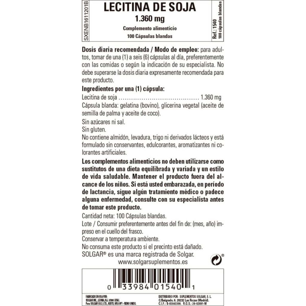 Lecitina de Soja 1360 mg - 100 Perlas detalle 1