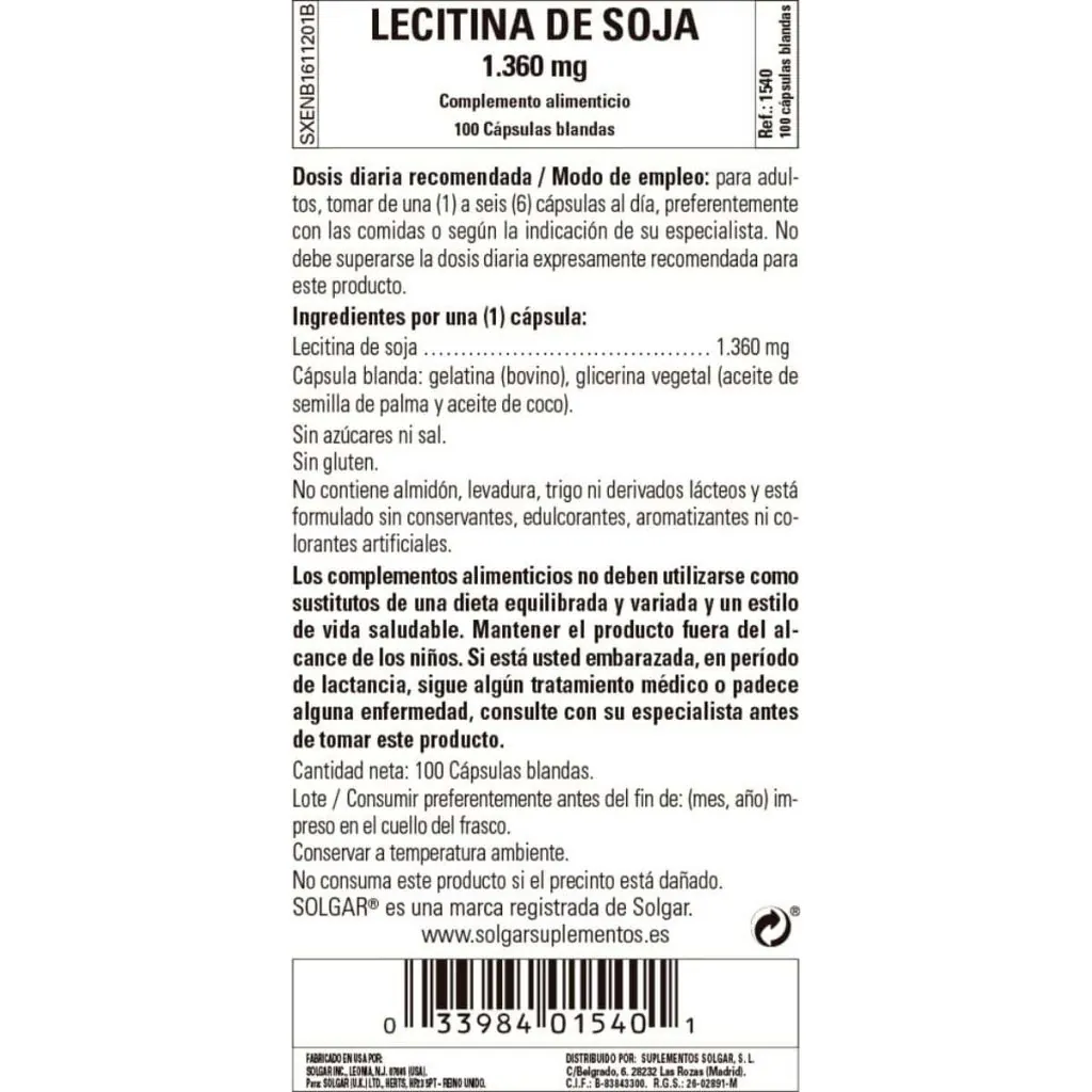 Lecitina de Soja 1360 mg - 100 Perlas detalle 1