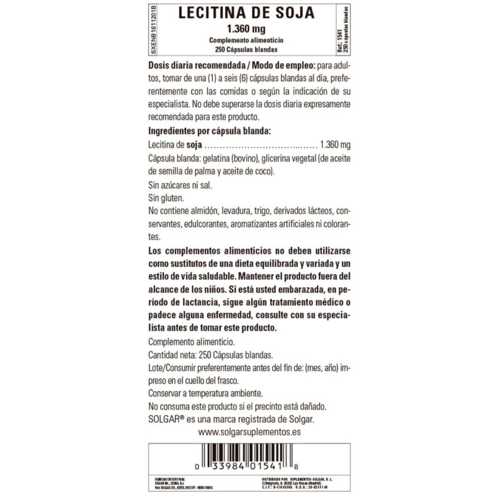 Lecitina de Soja 1360 mg - 250 Perlas detalle 1
