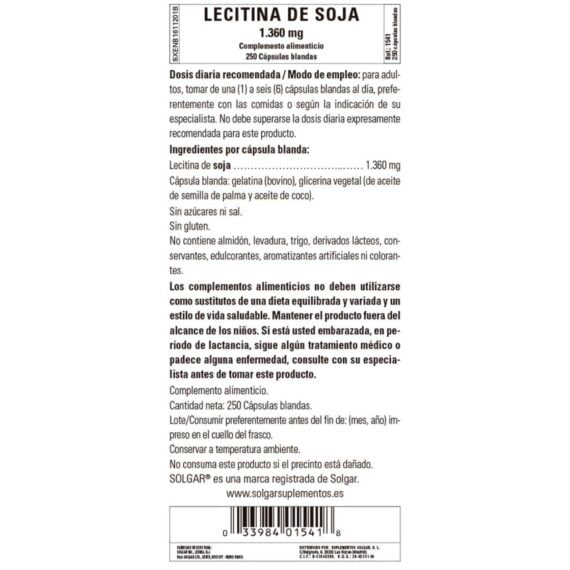 Lecitina de Soja 1360 mg - 250 Perlas