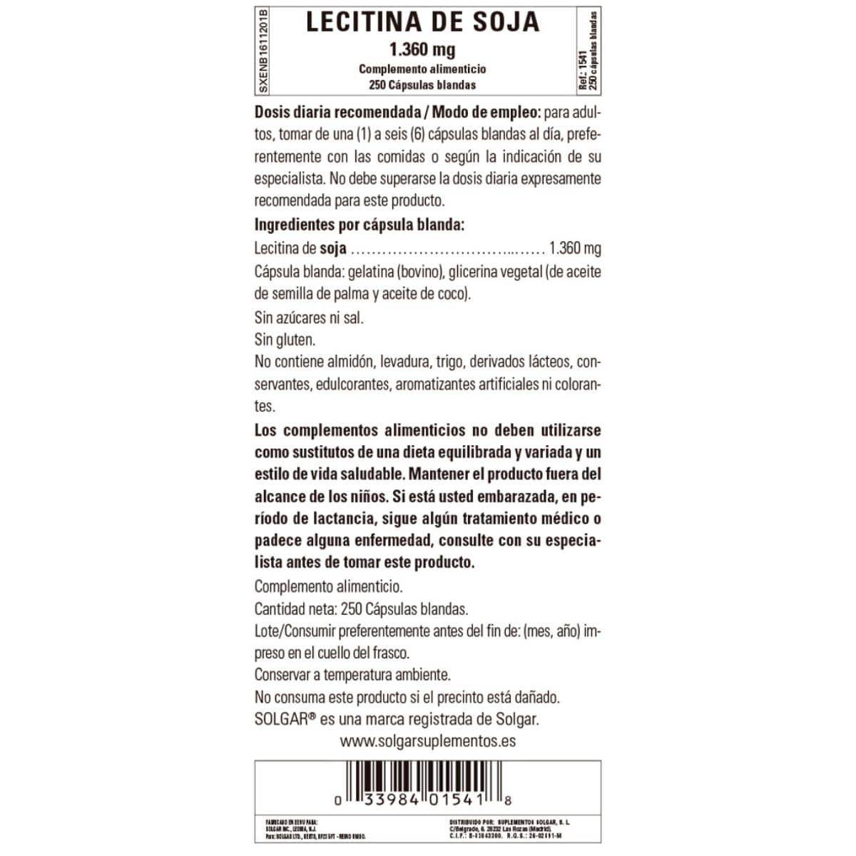 Lecitina de Soja 1360 mg – 250 Perlas