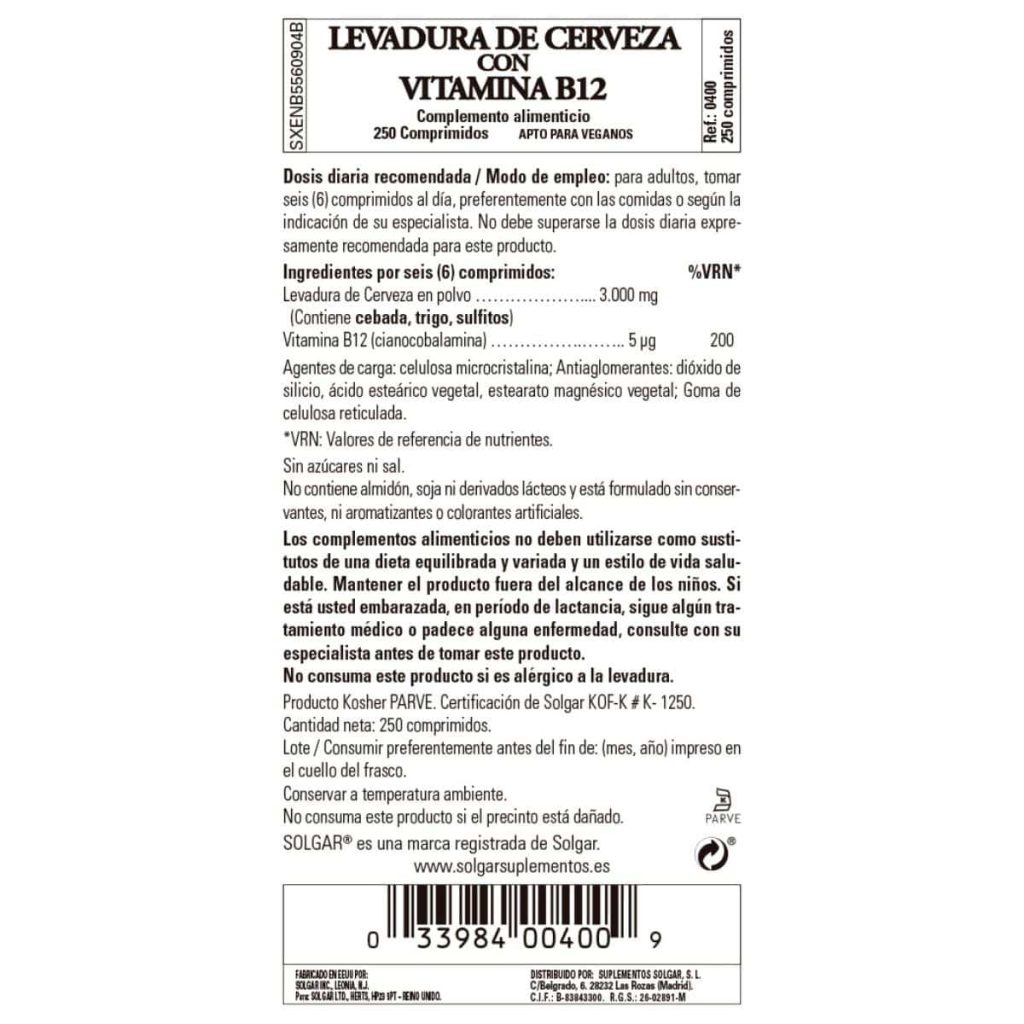 Levadura de Cerveza 500 mg - 250 Comprimidos detalle 1