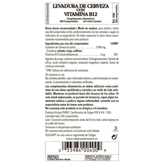 Levadura de Cerveza 500 mg - 250 Comprimidos