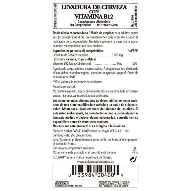 Levadura de Cerveza 500 mg – 250 Comprimidos