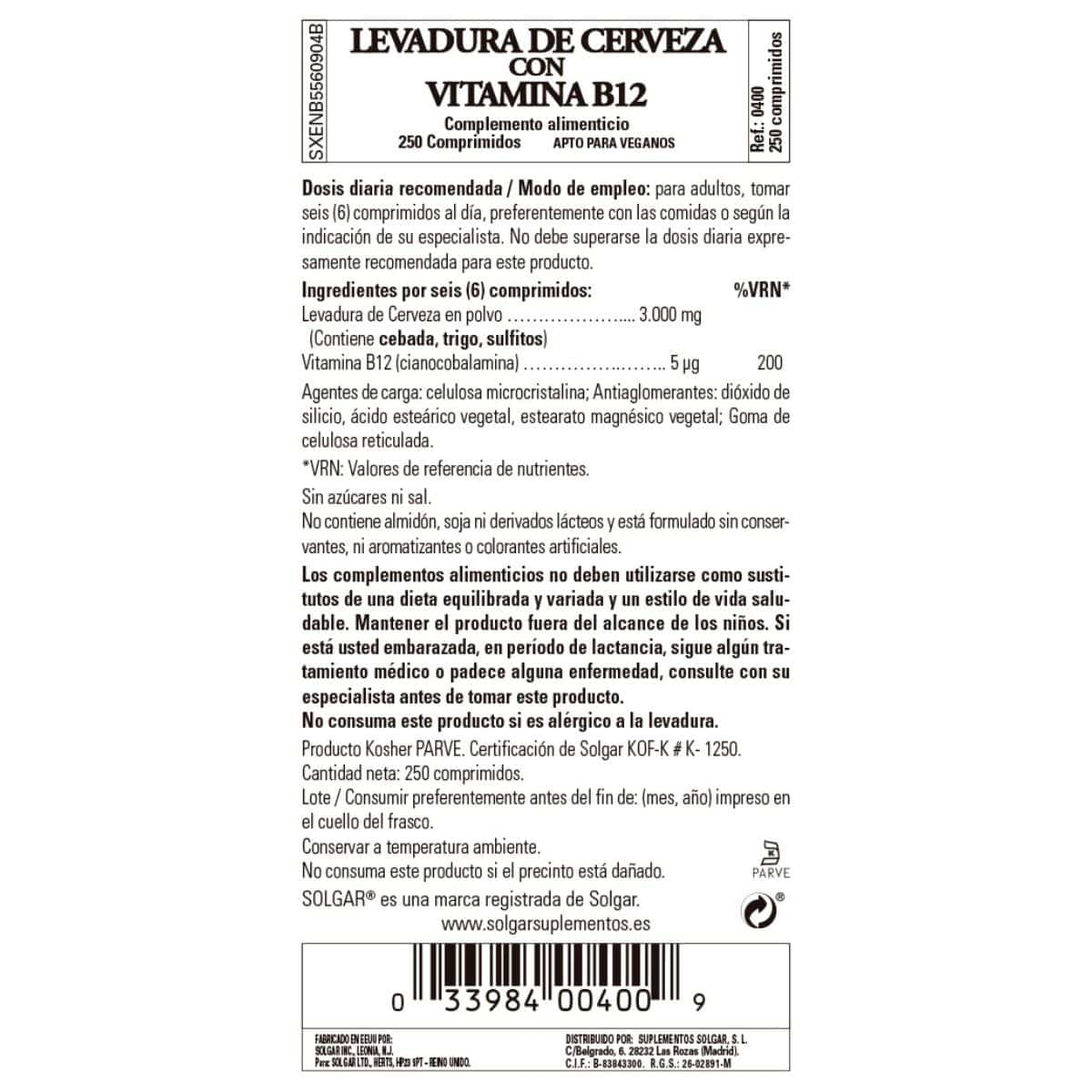 Levadura de Cerveza 500 mg – 250 Comprimidos