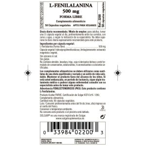 L-Fenilalanina 500 mg – 50 Cápsulas Veganas