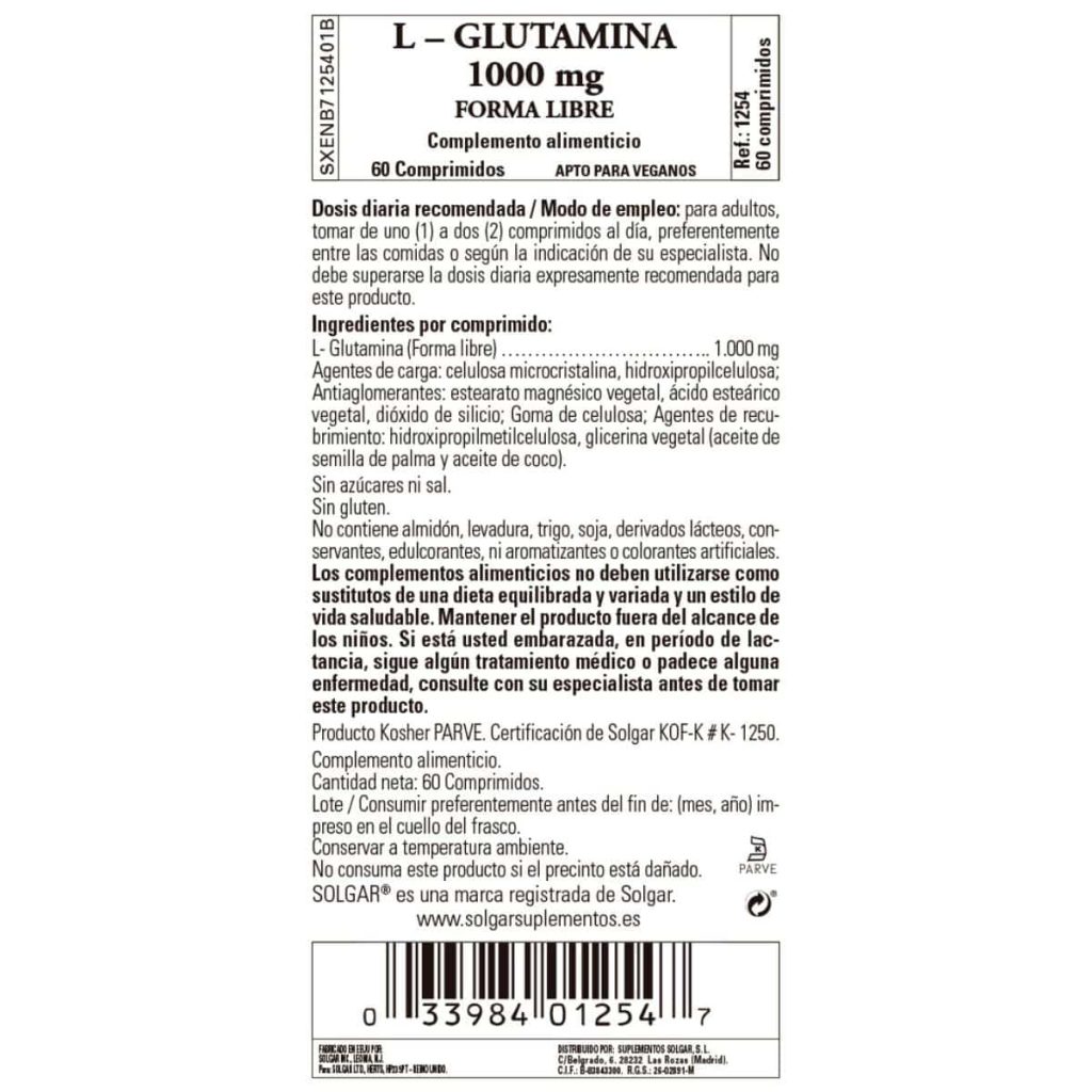 L-Glutamina 1000 mg - 60 Comprimidos detalle 1
