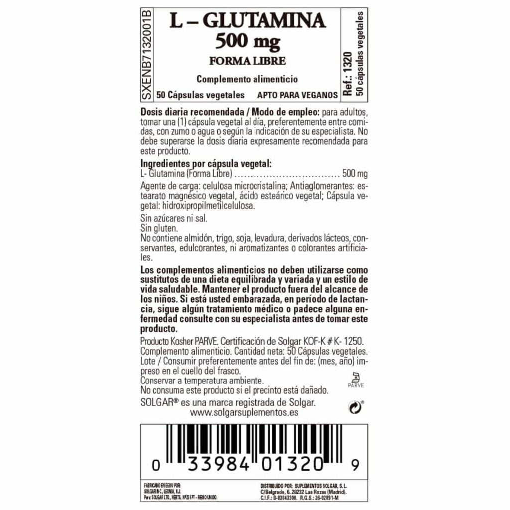 L-Glutamina 500 mg - 50 Cápsulas Veganas detalle 1