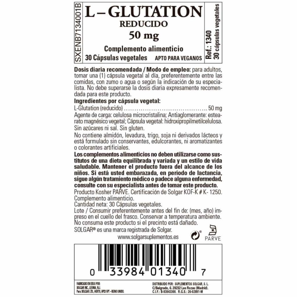 L-Glutation 50 mg - 30 Cápsulas Veganas detalle 1