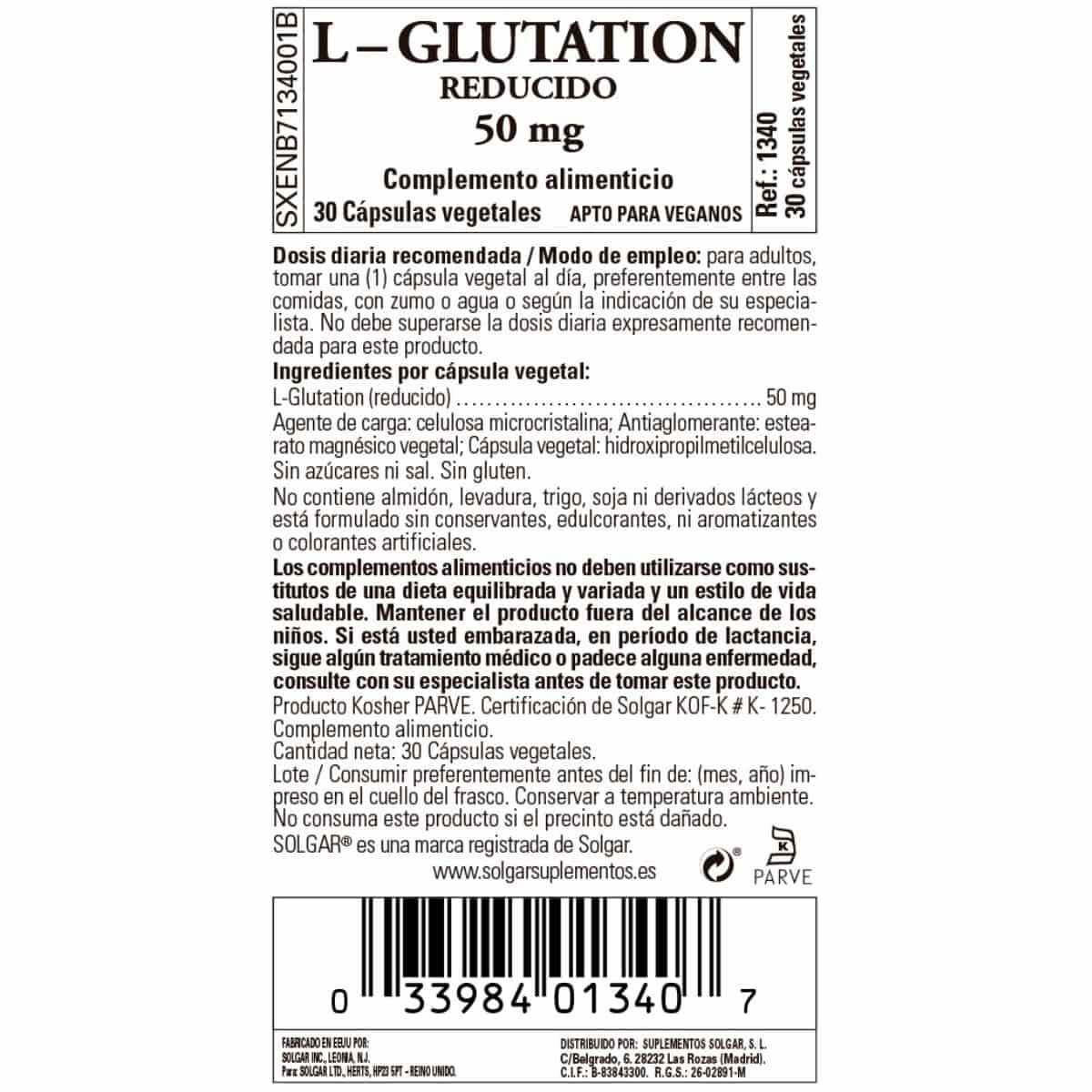 L-Glutation 50 mg – 30 Cápsulas Veganas