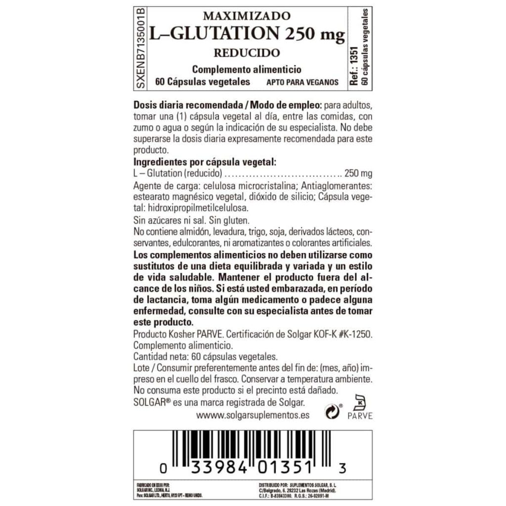 L-Glutation Maximizado 250 mg - 60 Cápsulas Veganas detalle 1