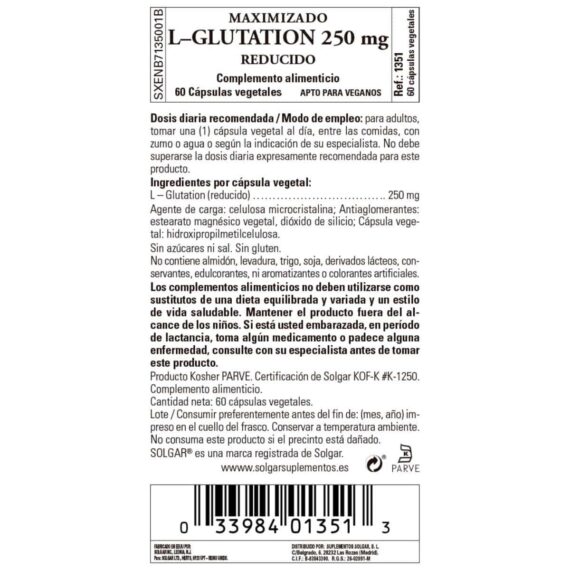 L-Glutation Maximizado 250 mg - 60 Cápsulas Veganas