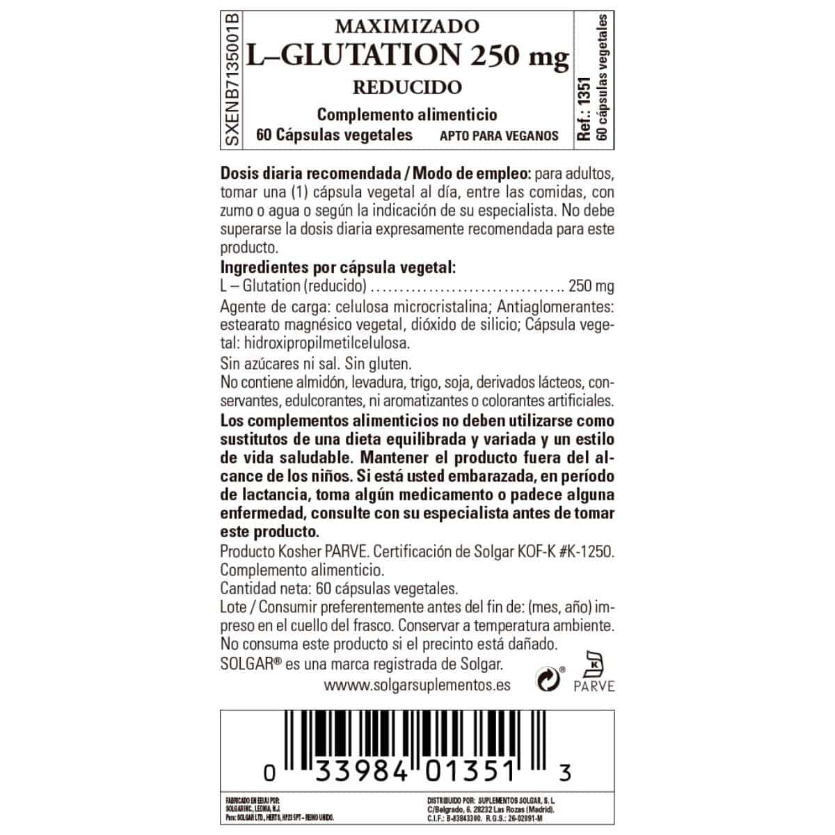 L-Glutation Maximizado 250 mg – 60 Cápsulas Veganas