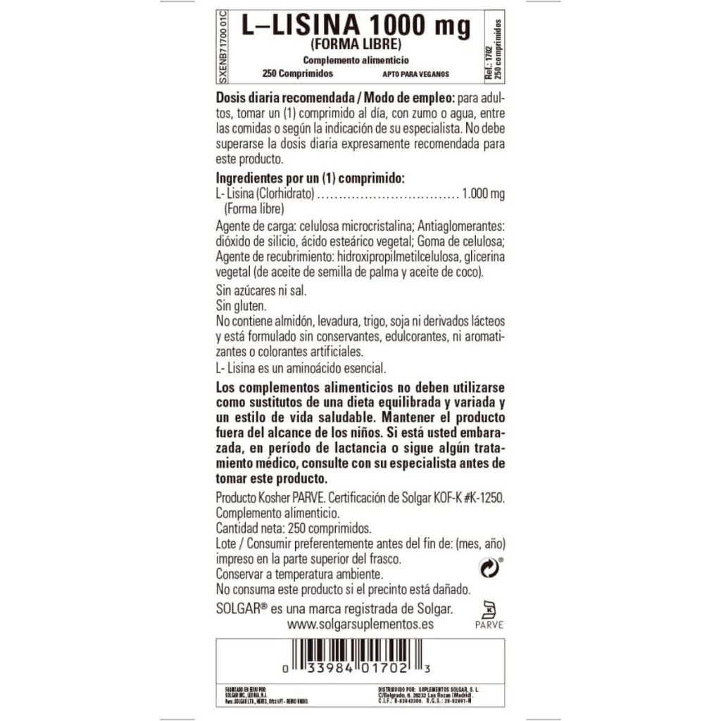 L-Lisina 1000 mg - 250 Comprimidos detalle 1