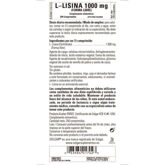 L-Lisina 1000 mg - 250 Comprimidos