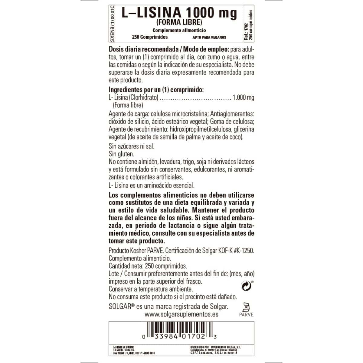 L-Lisina 1000 mg – 250 Comprimidos