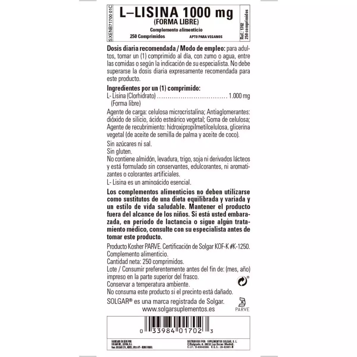 L-Lisina 1000 mg – 250 Comprimidos