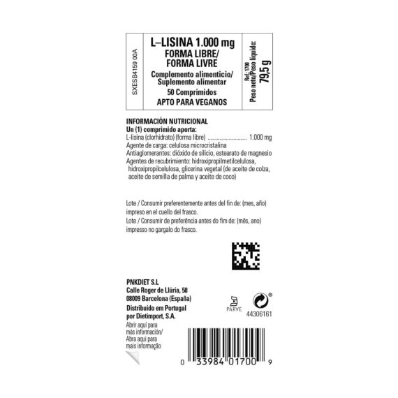 L-Lisina 1000 mg - 50 Comprimidos