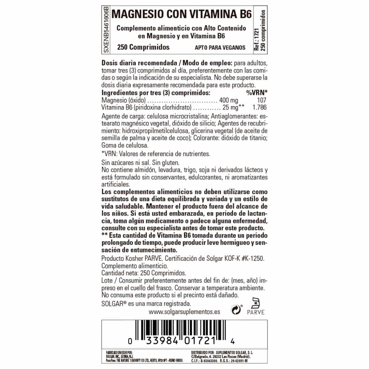Magnesio + B6 – 250 Comprimidos