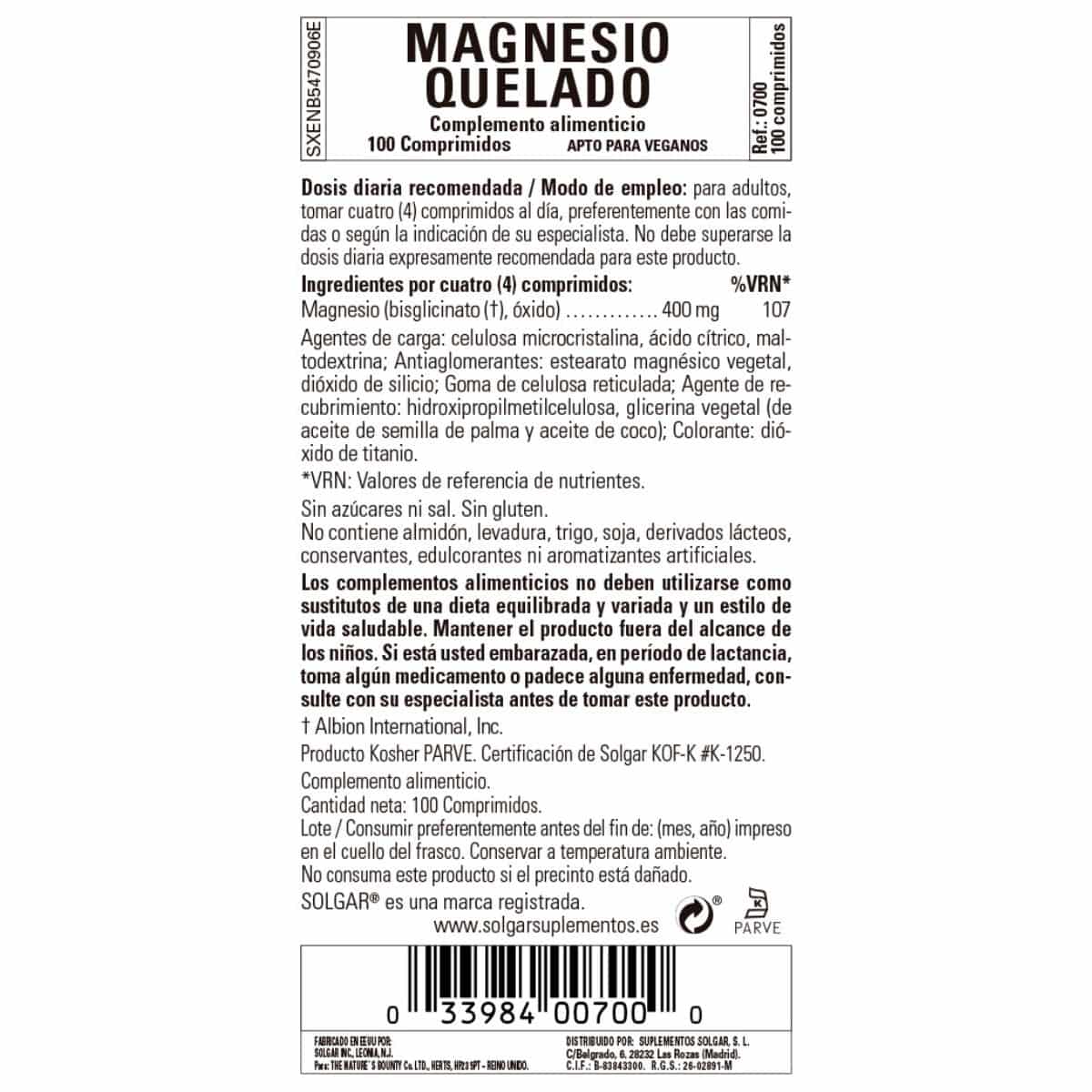 Magnesio Quelado – 100 Comprimidos