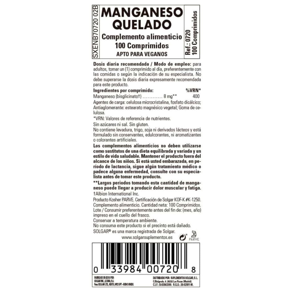 Manganeso Quelado - 100 Comprimidos  detalle 1