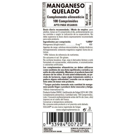 Manganeso Quelado - 100 Comprimidos