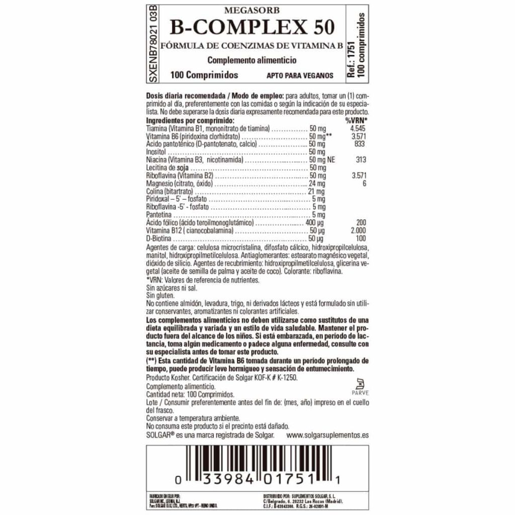 Megasorb B-complex - 100 Comprimidos detalle 1