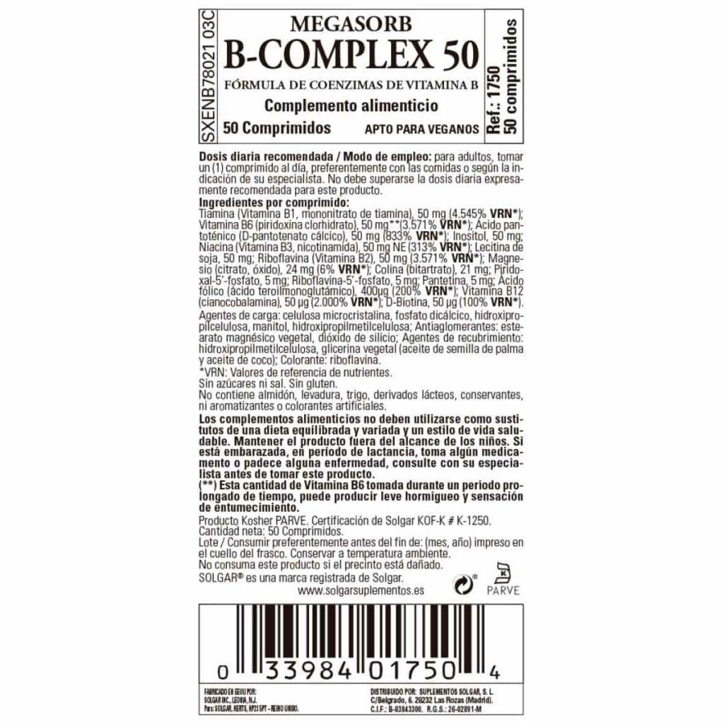 Megasorb B-complex - 50 Comprimidos detalle 1