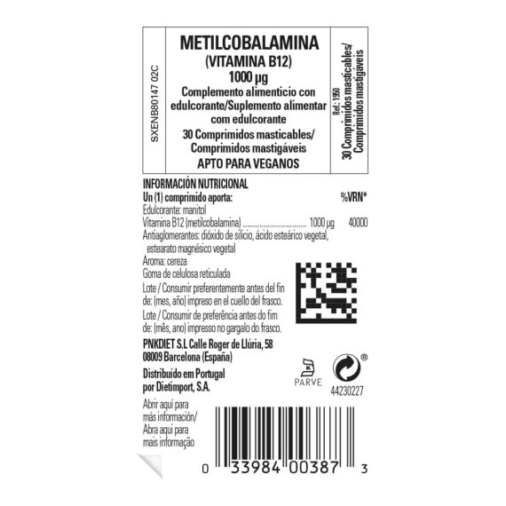 Vitamina B12 - 1000 mcg - 30 Comprimidos Masticable