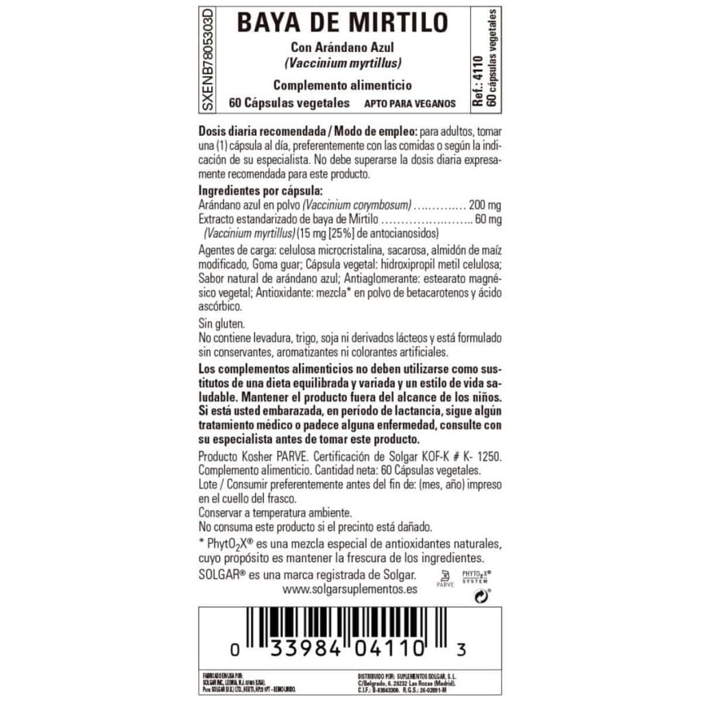 Mirtilo -Baya- 60 Cápsulas Veganas detalle 1