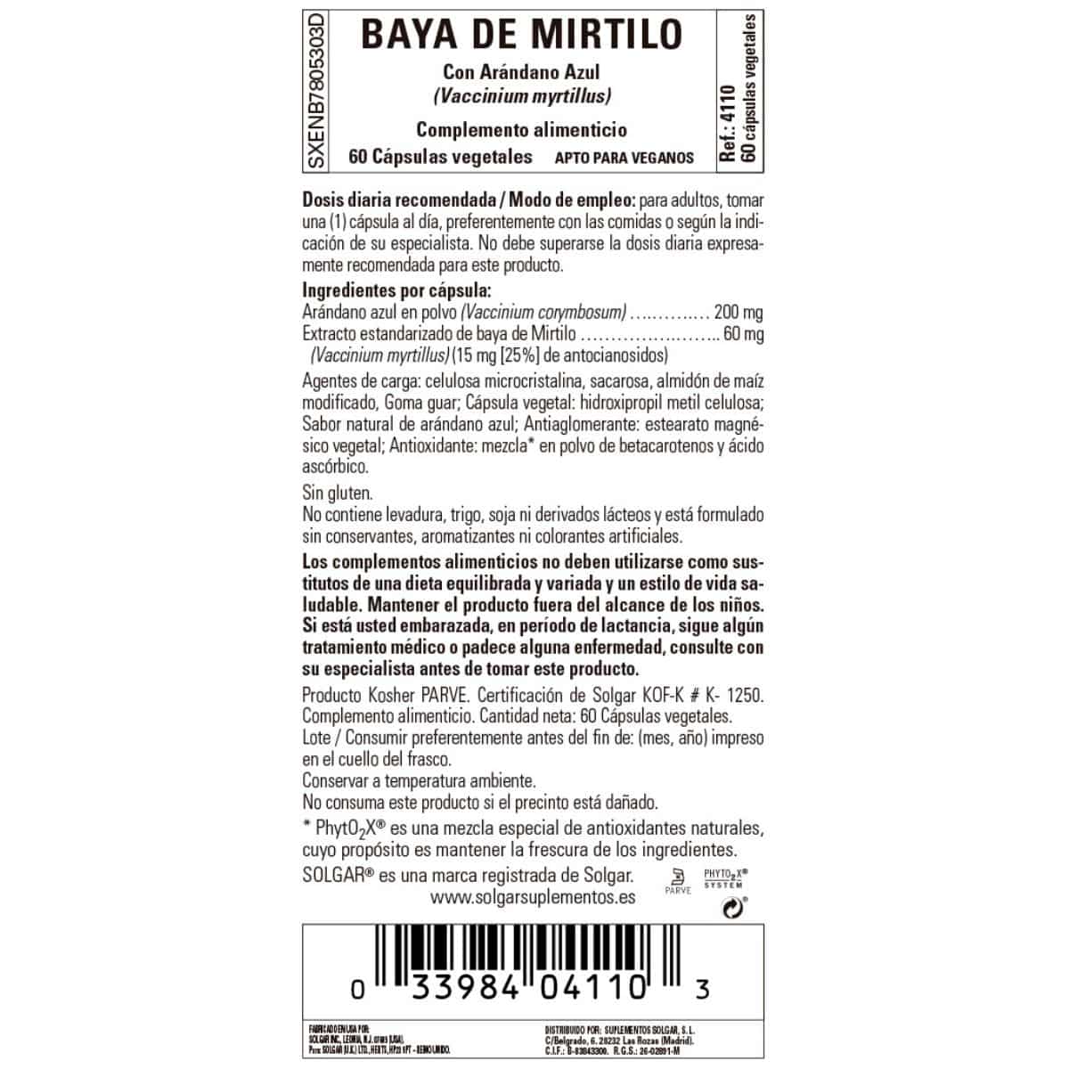 Mirtilo -Baya- 60 Cápsulas Veganas