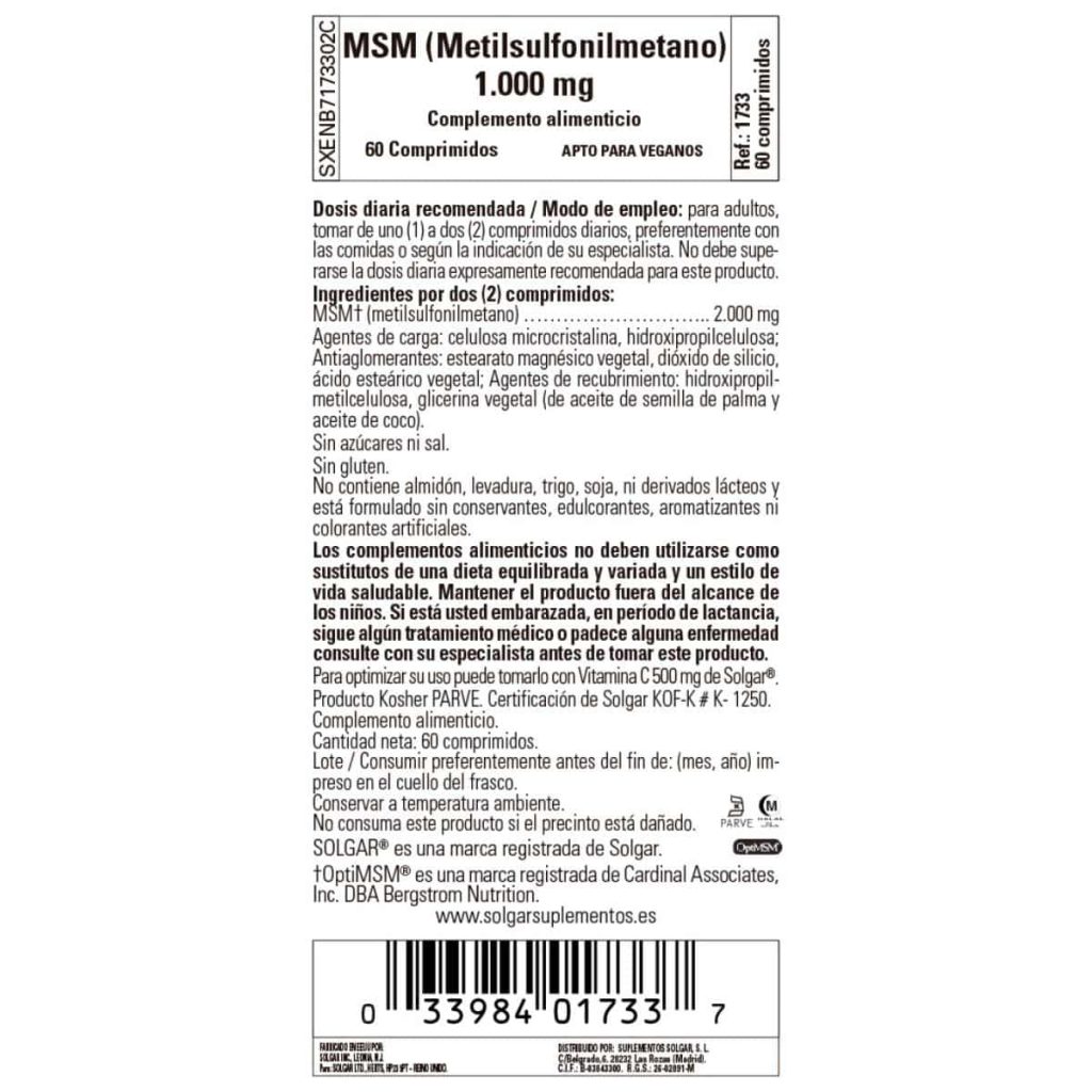 MSM -Metilsulfonilmetano- 1000 mg - 60 Comprimidos detalle 1