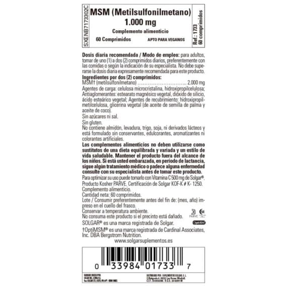 MSM -Metilsulfonilmetano- 1000 mg - 60 Comprimidos