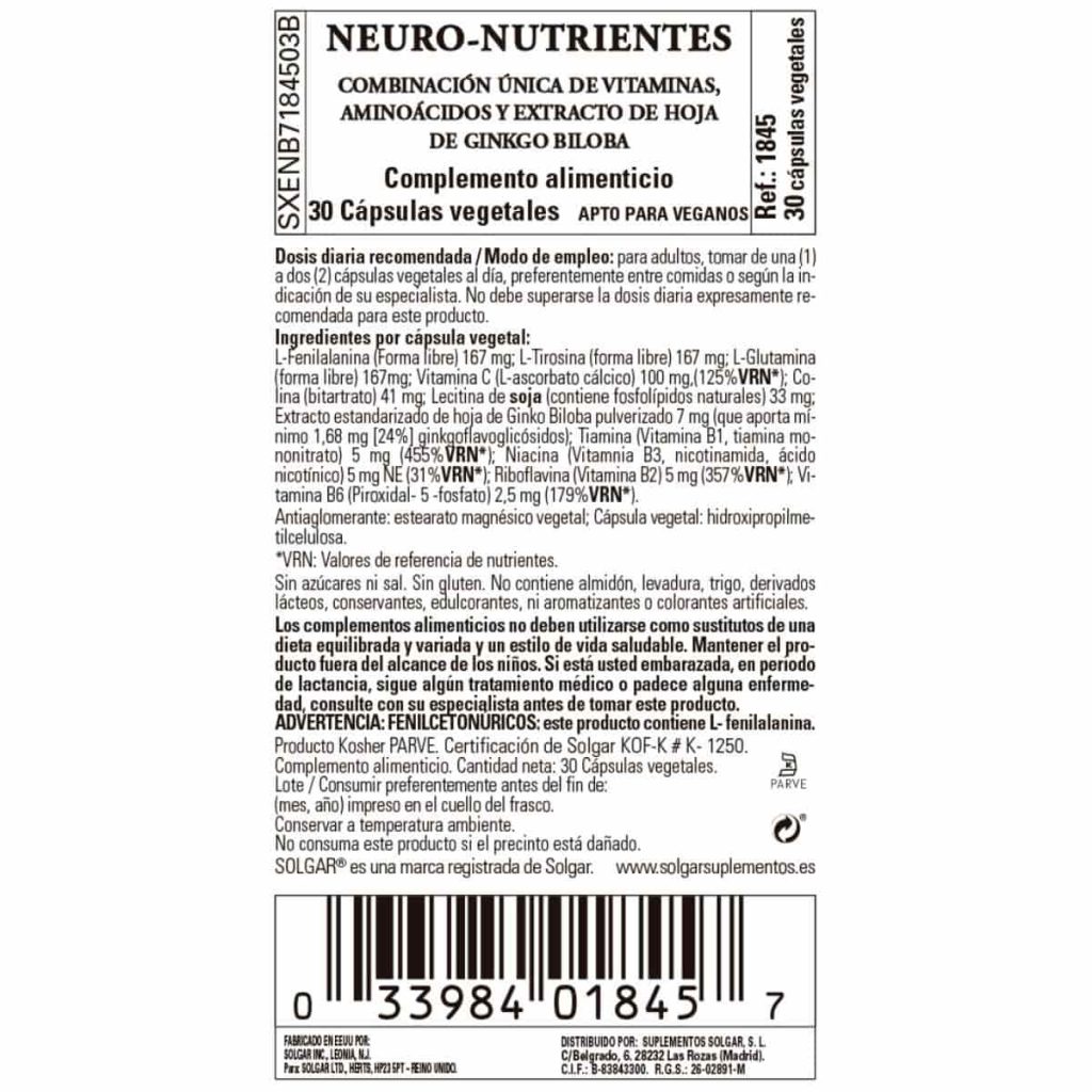 Neuro Nutrientes - 30 Cápsulas Veganas detalle 1