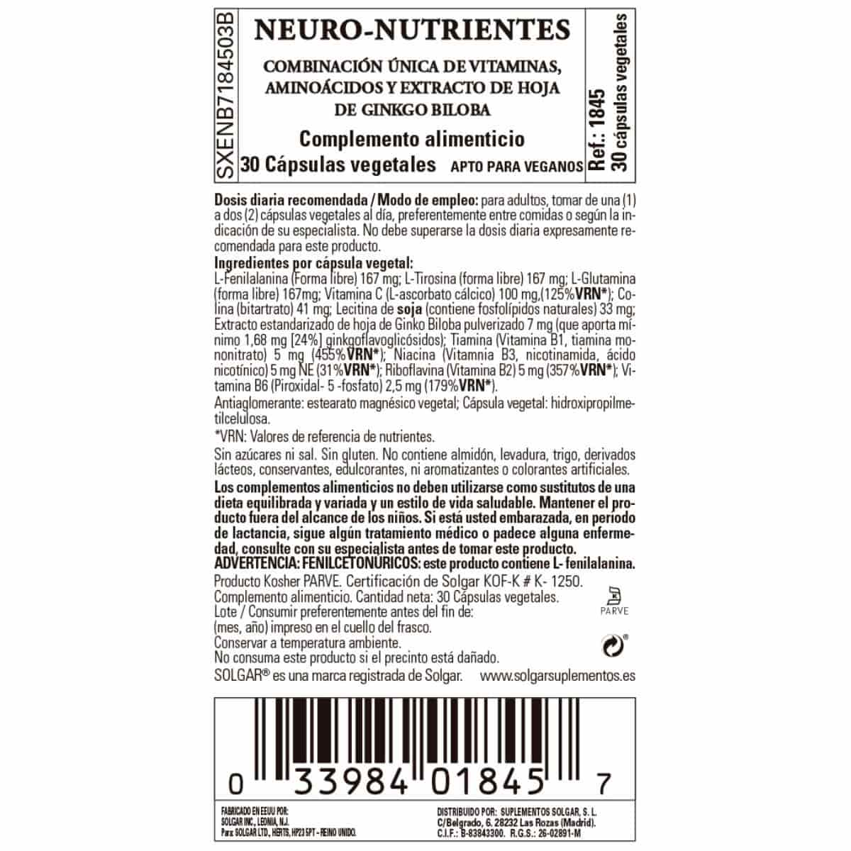 Neuro Nutrientes – 30 Cápsulas Veganas