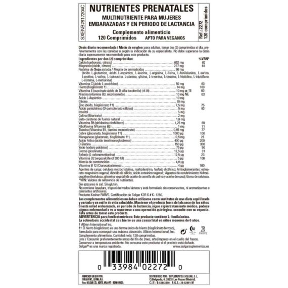 Nutrientes Prenatales - 120 Comprimidos