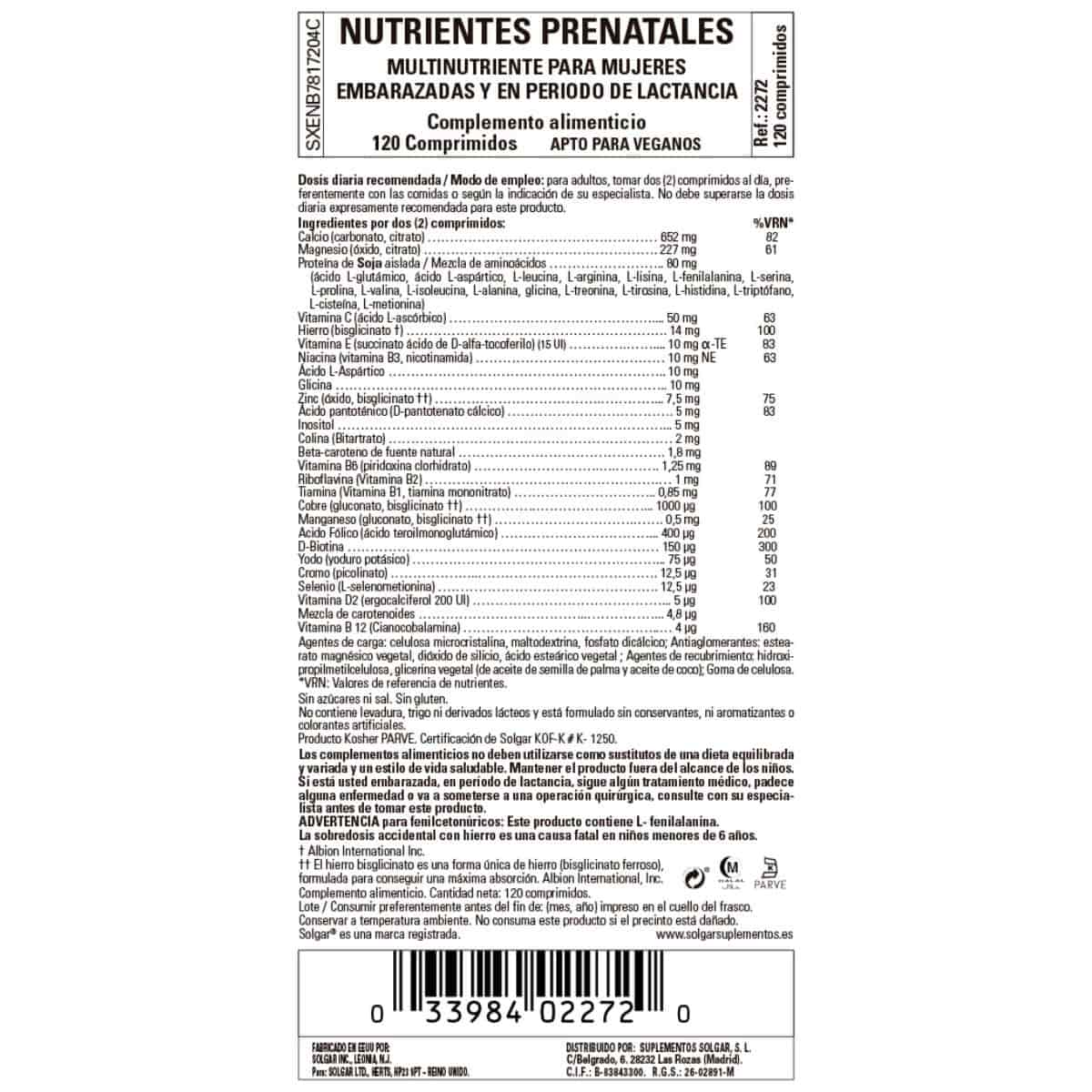 Nutrientes Prenatales – 120 Comprimidos